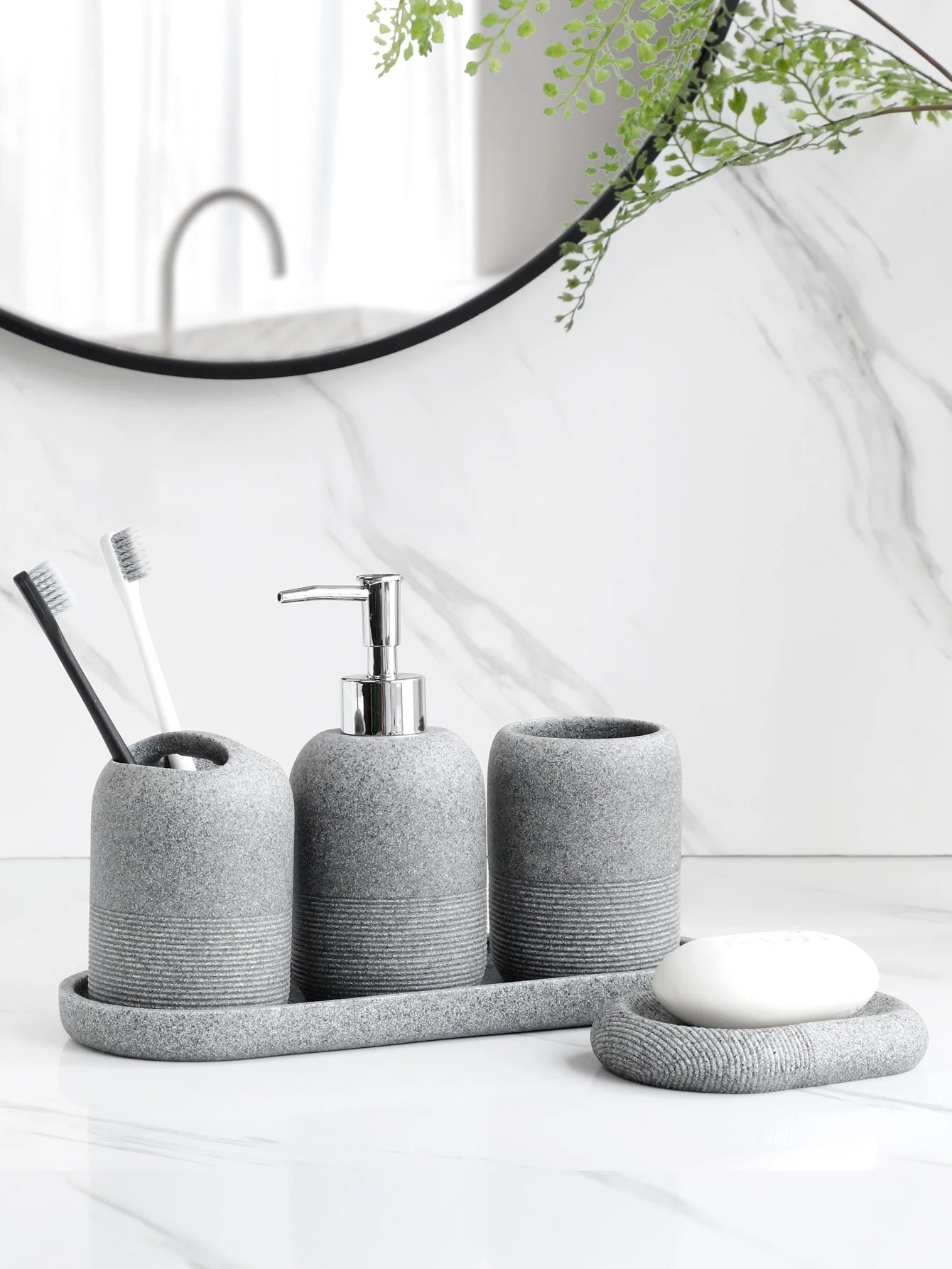 Modern Bathroom Dispenser and Holder Set