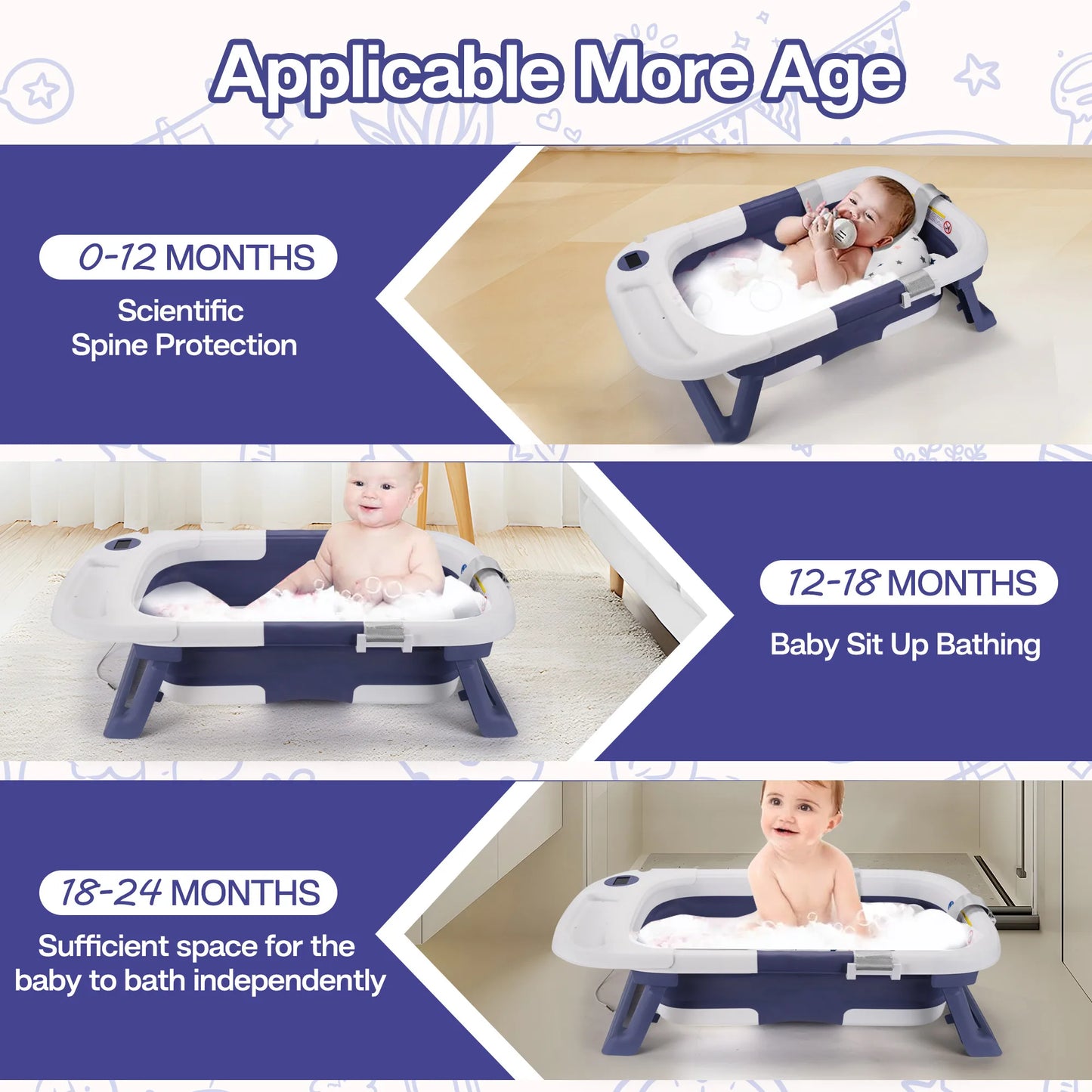 Baby Bathtub with Soft Cushion & Thermometer,