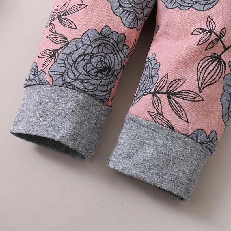 Long Sleeve Romper Rose Pant with Hat & Headband