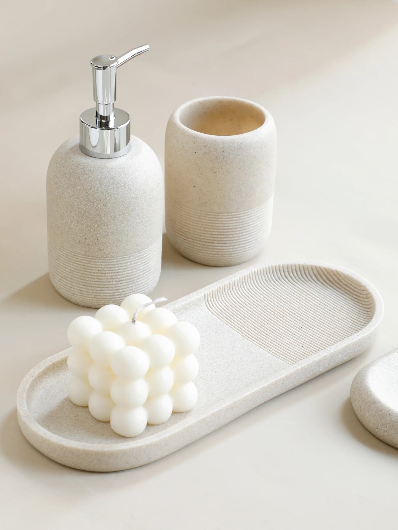 Modern Bathroom Dispenser and Holder Set