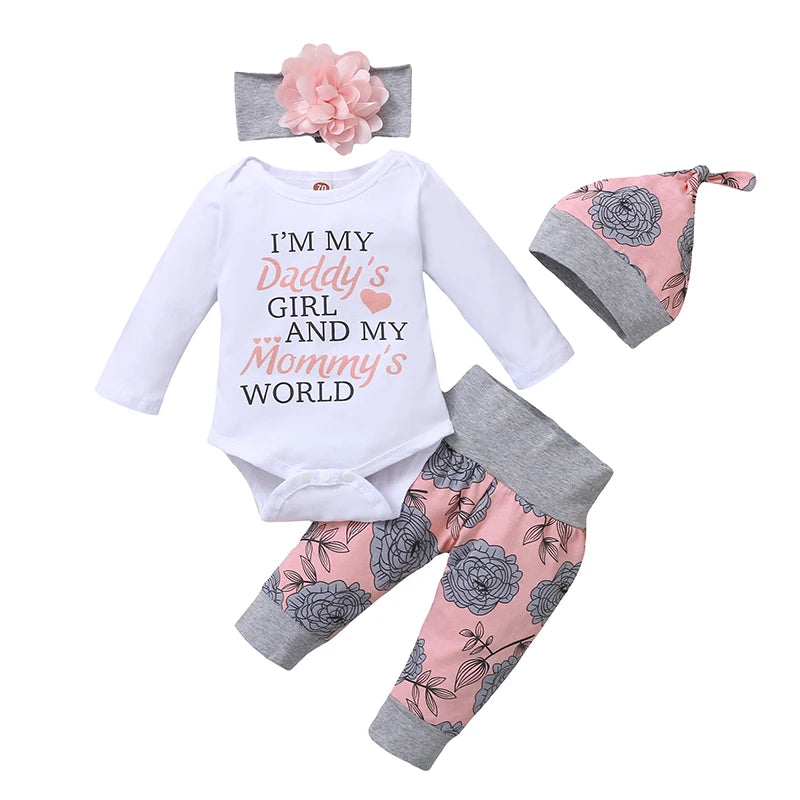 Long Sleeve Romper Rose Pant with Hat & Headband