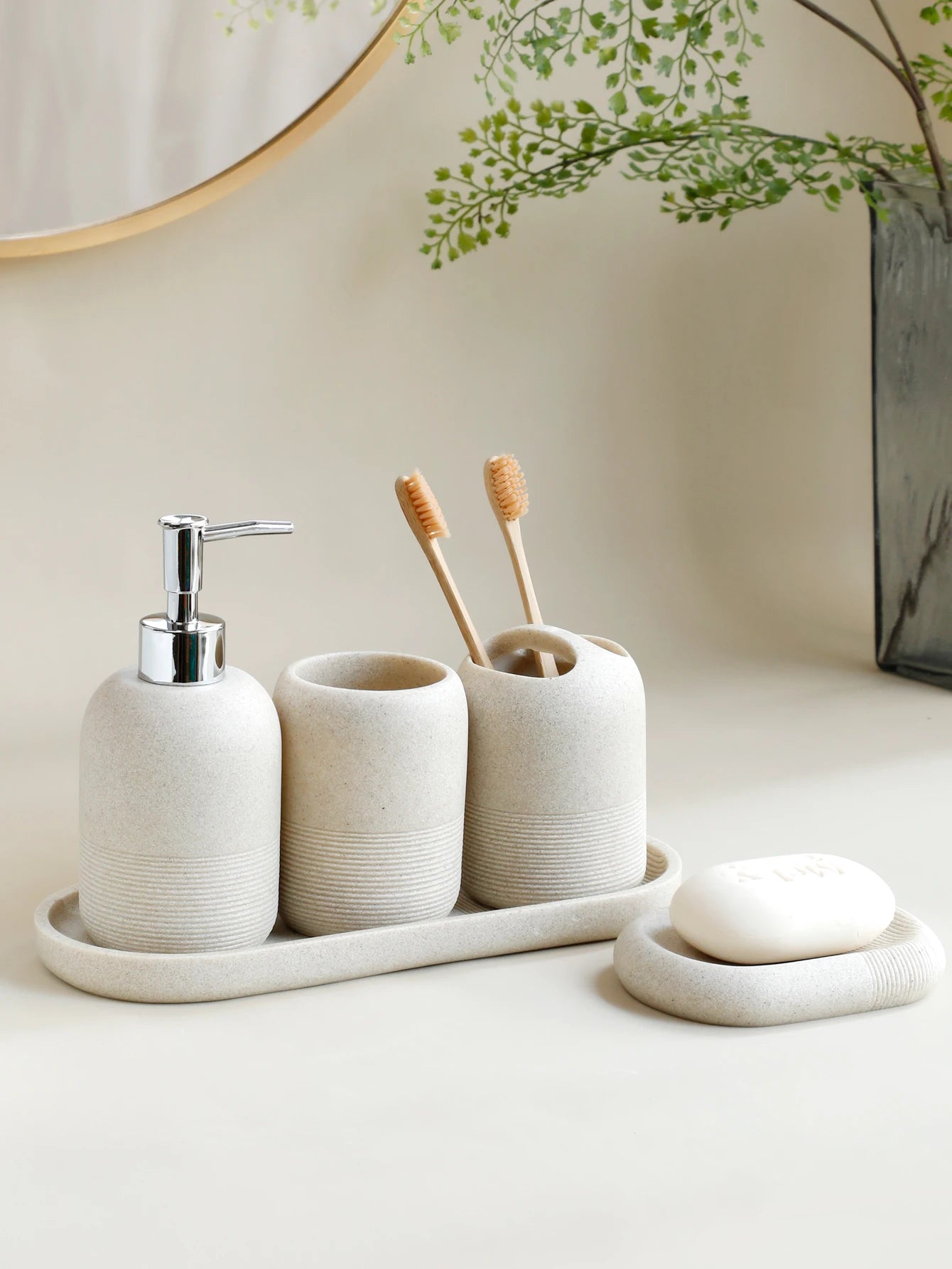 Modern Bathroom Dispenser and Holder Set
