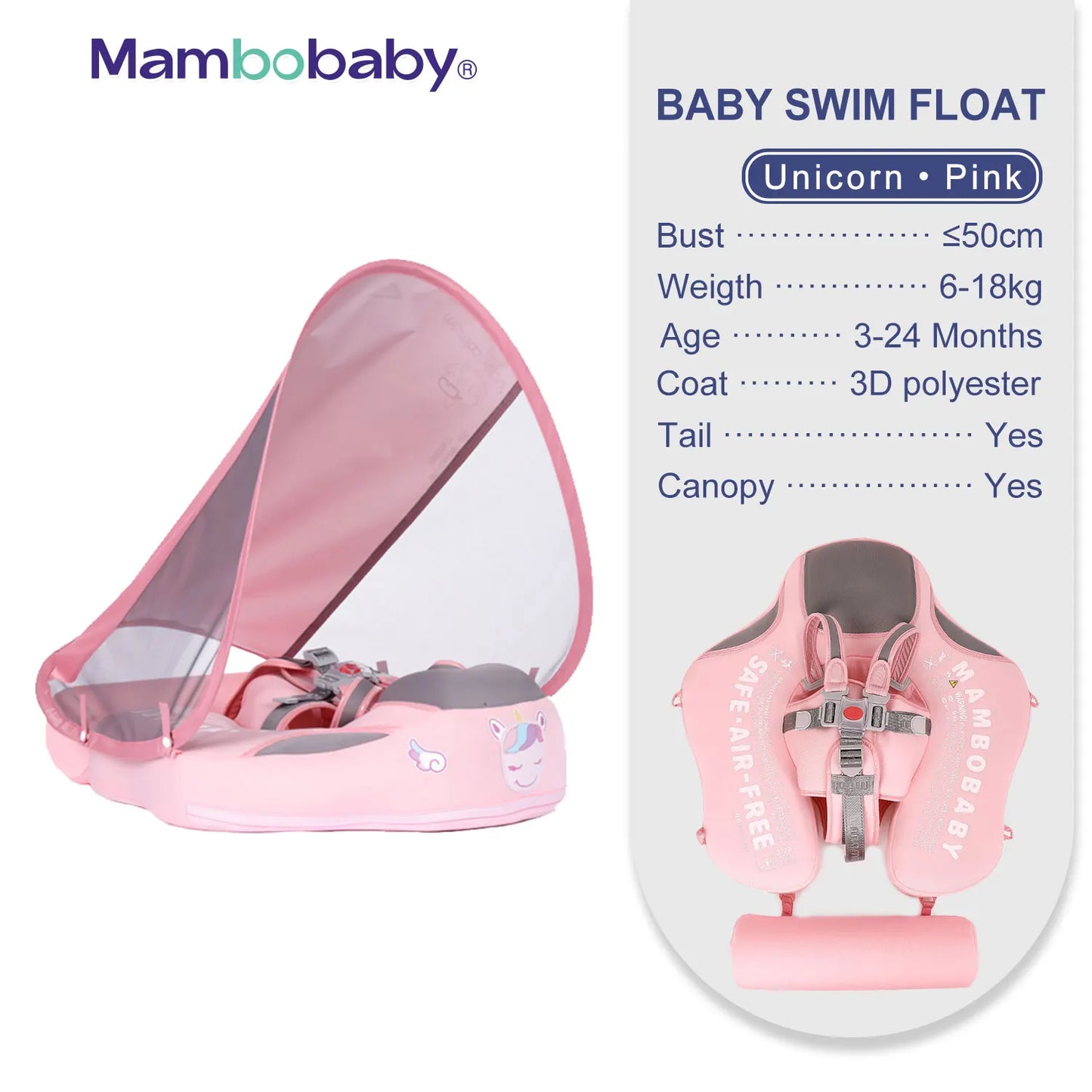 Baby Float with Sunshade Canopy and Crotch Strap