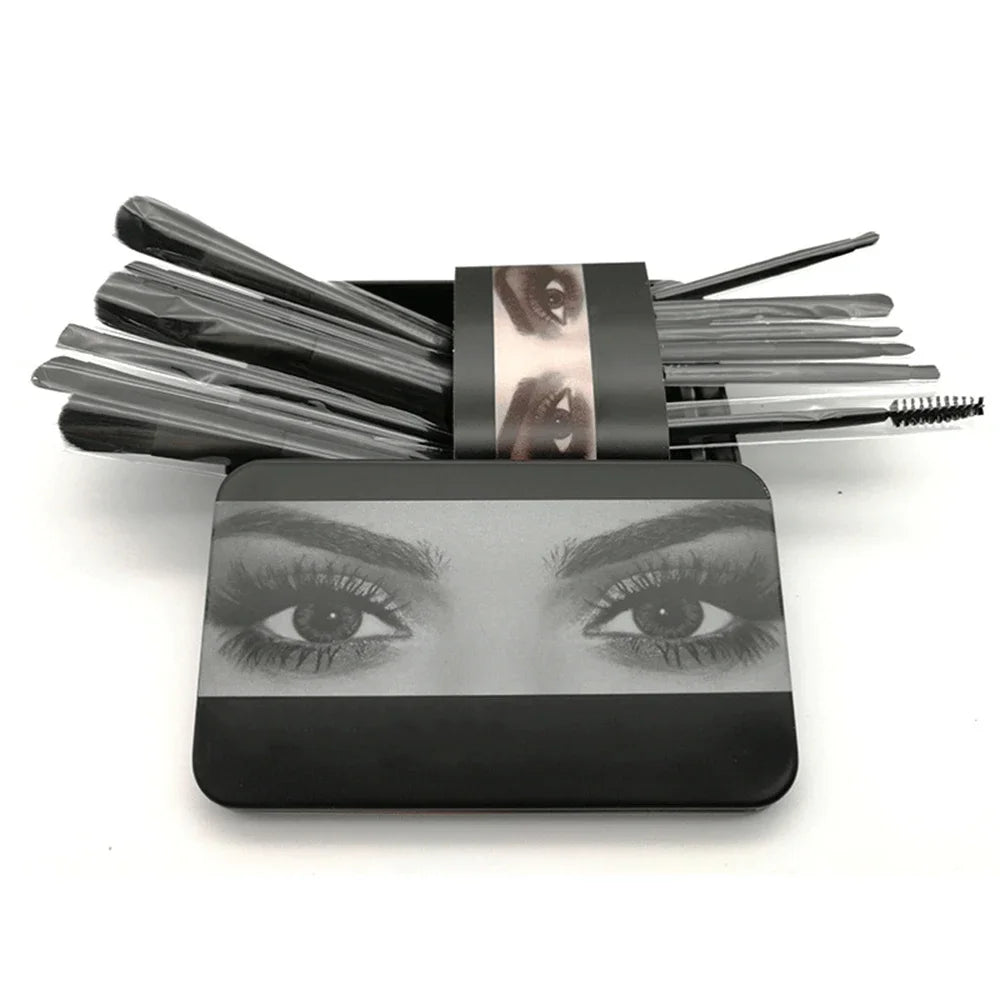 12-Piece Makeup Brush Set with Storage Box Includes Eye Shadow, Loose Powder Brushes, and Beauty Tools