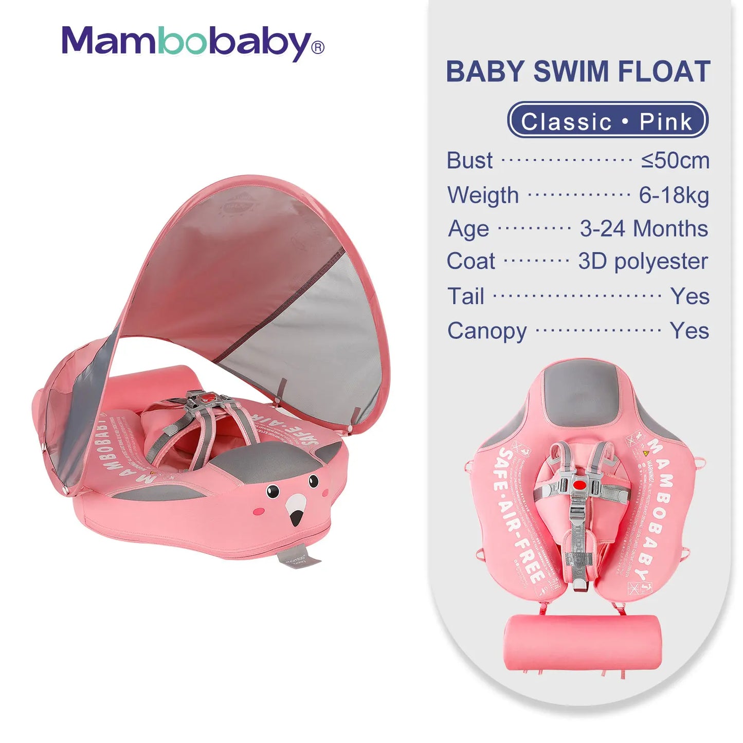 Baby Float with Sunshade Canopy and Crotch Strap