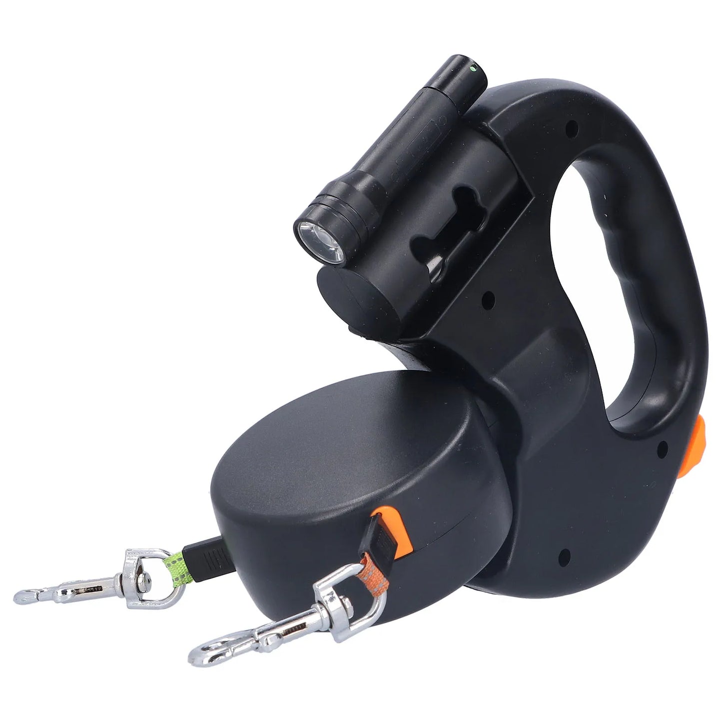 Automatic Retractable Pet Leash Double Dog Leash with Flashlight and Bag Dispenser