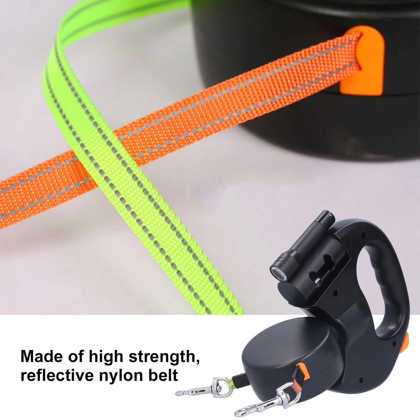 Automatic Retractable Pet Leash Double Dog Leash with Flashlight and Bag Dispenser