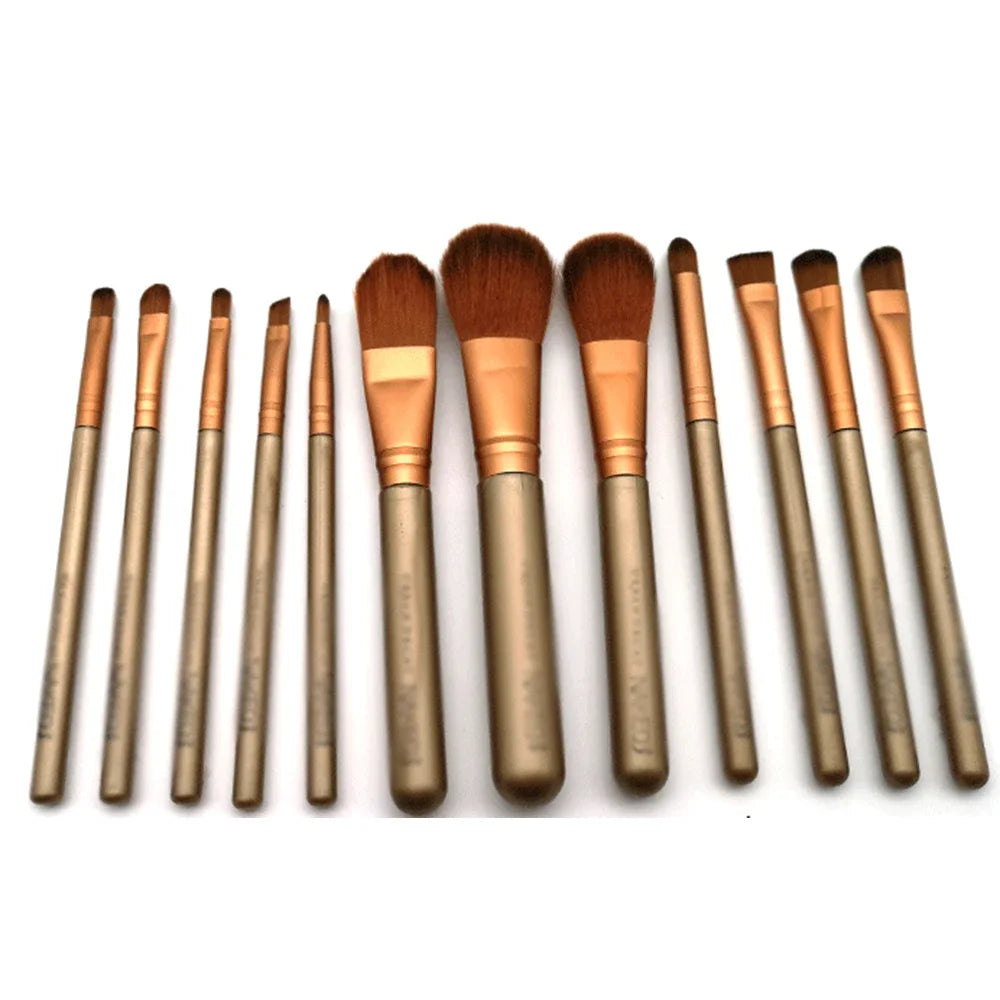 12-Piece Makeup Brush Set with Storage Box Includes Eye Shadow, Loose Powder Brushes, and Beauty Tools